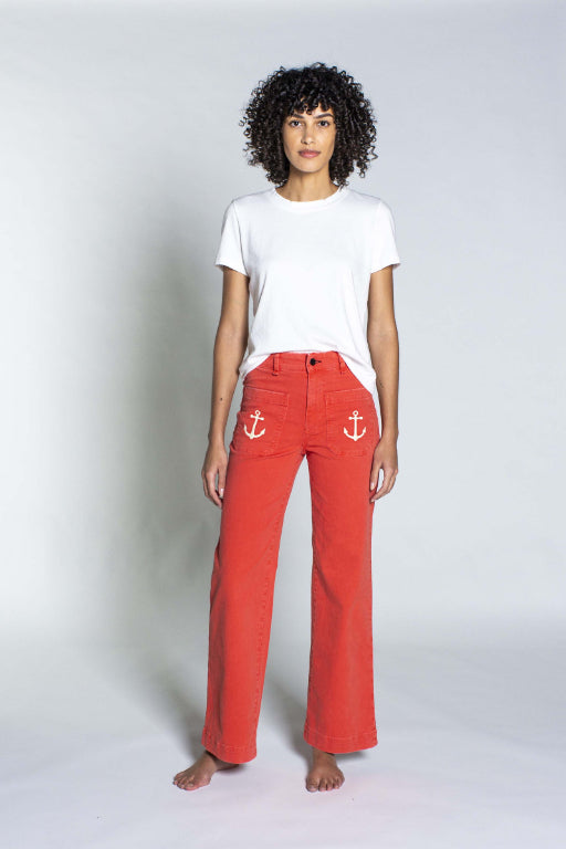 Sailor Pant Embroidery Anchor Red