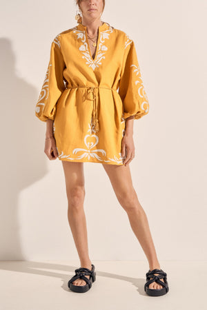 Hesiod Dress- Golden Yellow Apliqué