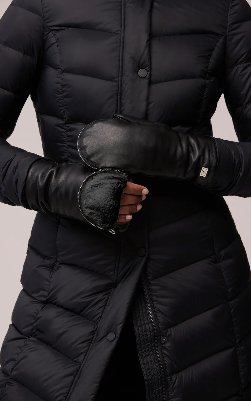 Soia & Kyo Black Leather and Fleece Lined Mittens