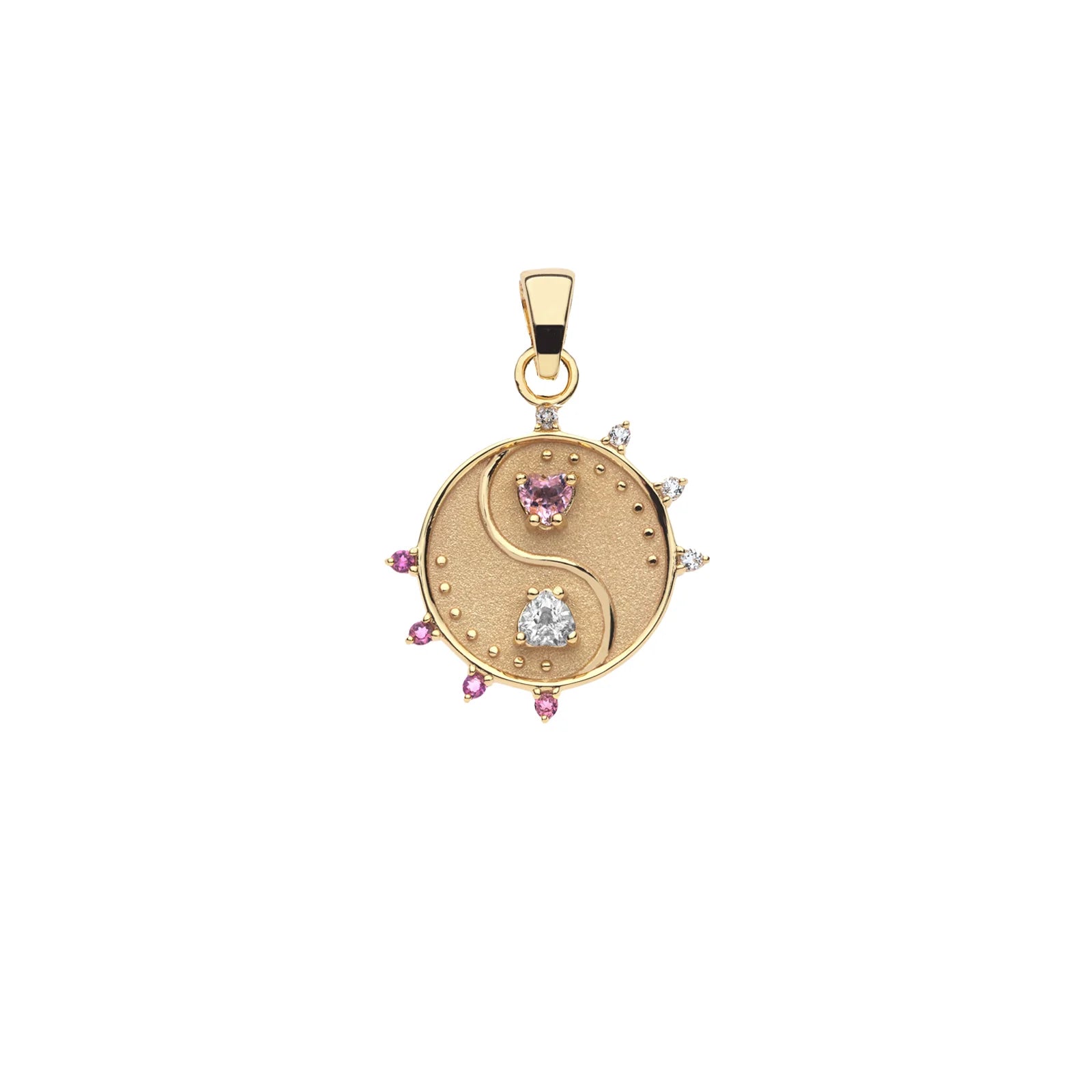 Gold pendant with gemstones on a white background