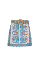 Skirt with a decorative pattern and belt on a white background