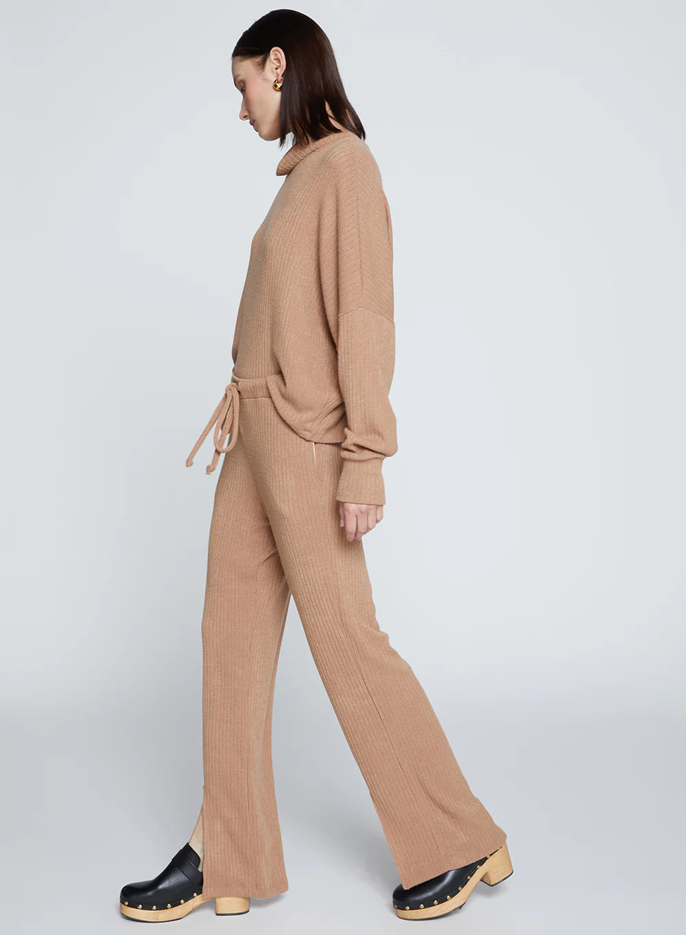 stateside tan wool front slit lounge pants