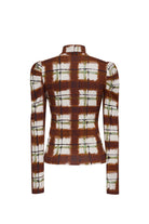 Plaid shirt with brown and white pattern on a white background