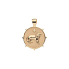 Gold pendant with a lion design on a white background