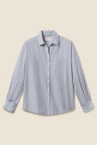 Trovata Womens Blue and White Striped Button Down Shirt 