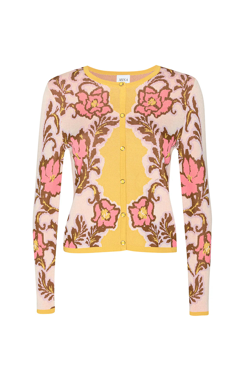 Cardigan with floral pattern on a white background