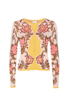 Cardigan with floral pattern on a white background