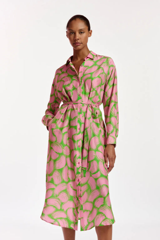 Freya Silk Shirt Dress Green Lizard