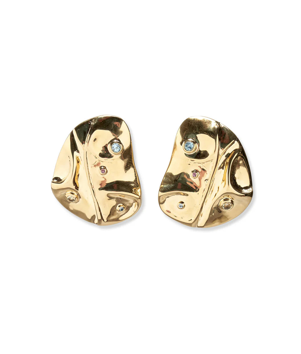 lizzie fortunato gold leaf earrings with stones