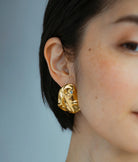 lizzie fortunato gold leaf earrings with stones