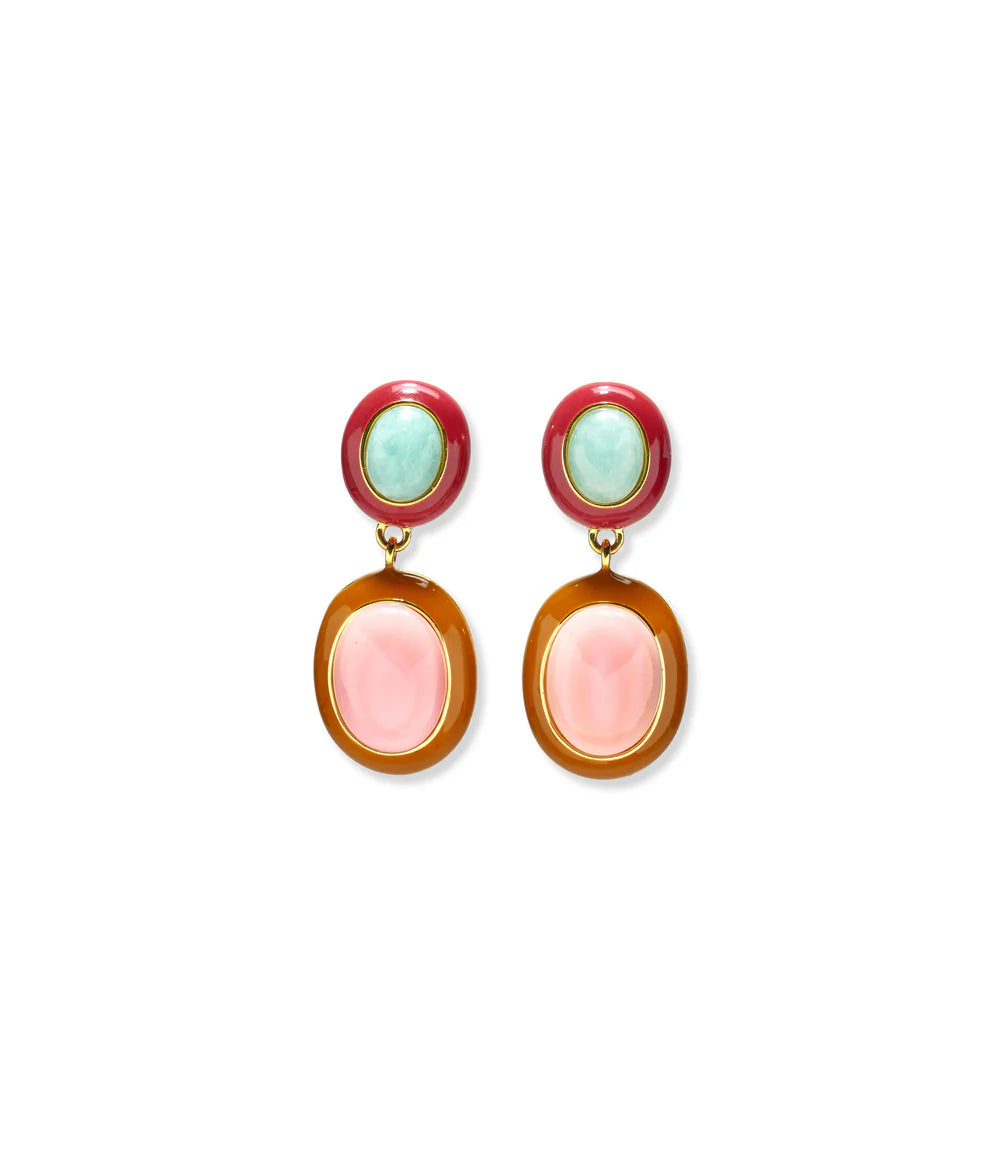 Lizzie Fortunato Gold-plated brass and enamel linked oval earrings