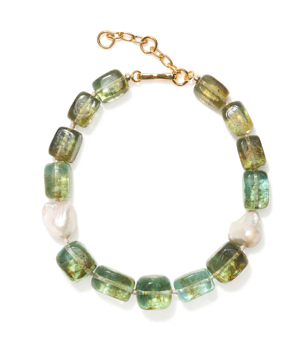 lizzie fortunato green glass and pearl choker necklace