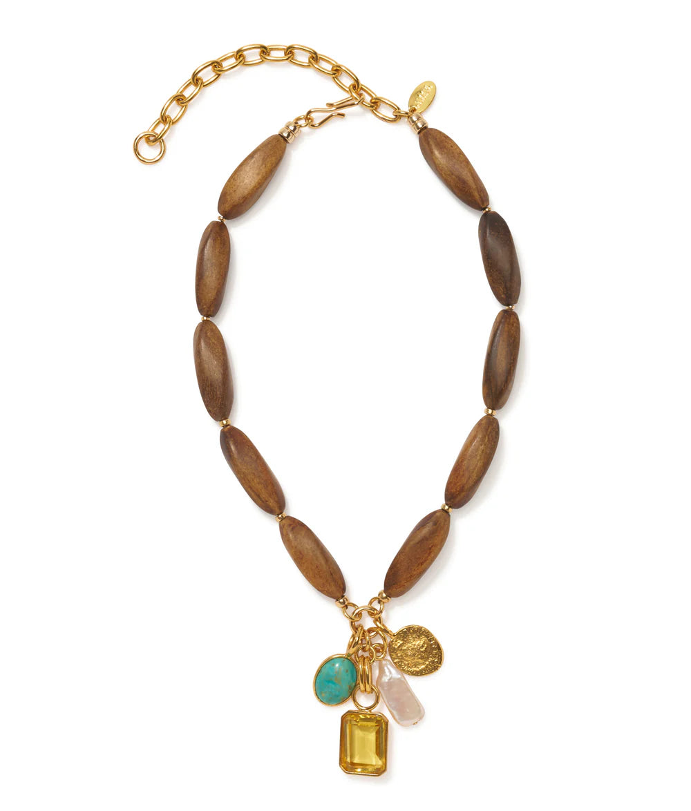 lizzie fortunato wood necklace with charms