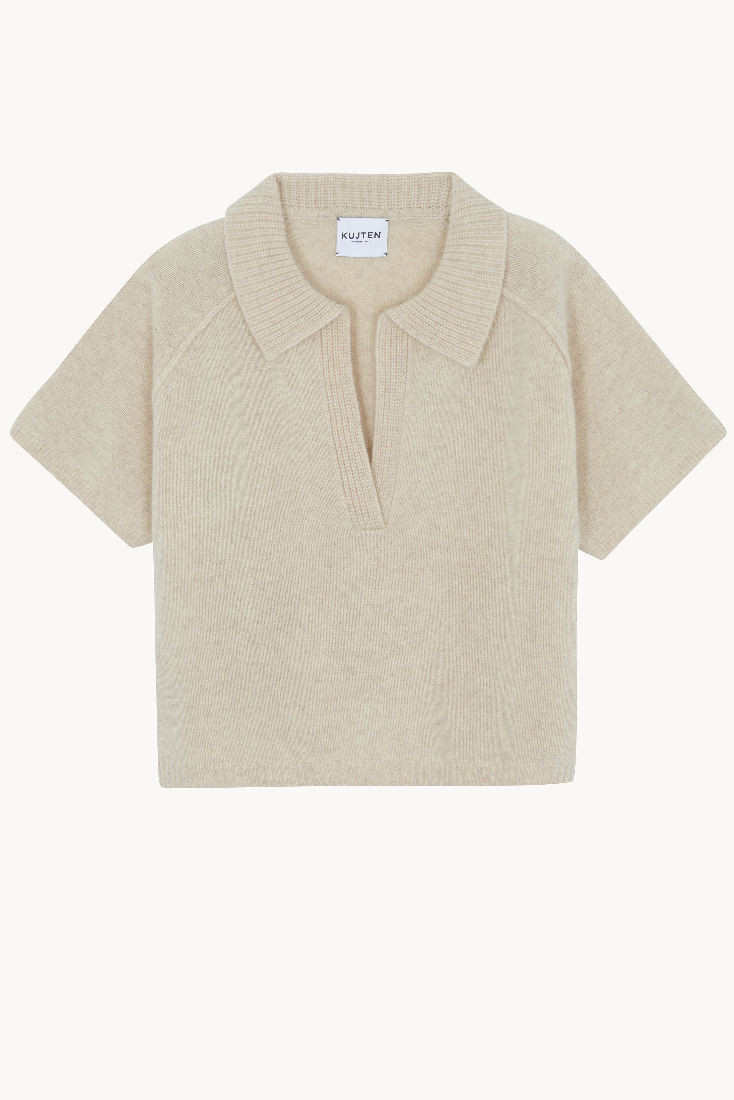 Beige short-sleeve cardigan on a white background