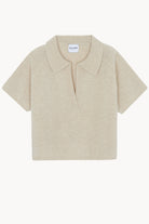 Beige short-sleeve cardigan on a white background