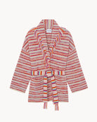 Striped robe with a colorful pattern on a white background