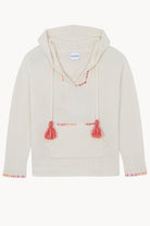 Beige hoodie with tassels on a white background