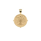 Gold pendant with tree design on a white background