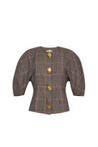 Plaid jacket with gold buttons on a white background