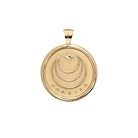Gold pendant with moon and star design and 'Forever' engraving on a white background