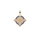 Gold and blue pendant on a white background