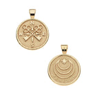 Two gold pendants on a white background