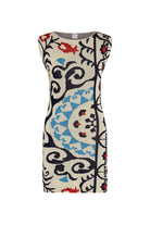 Decorative sleeveless dress with intricate patterns on a white background