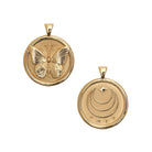 Two gold pendants on a white background