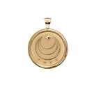 Gold pendant with moon and star design on a white background
