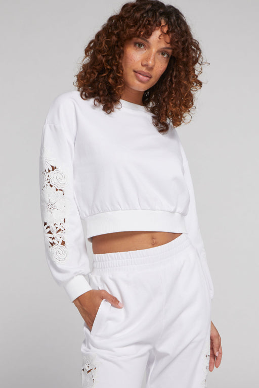 Arabella Lace Combo Sweatshirt White