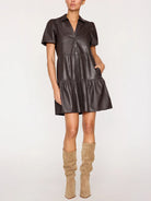 Brochu Walker black faux leather flowy mini dress 