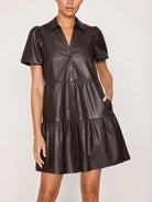 Brochu Walker black faux leather flowy mini dress 