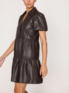 Brochu Walker black faux leather flowy mini dress 