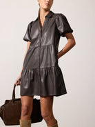 Brochu Walker black faux leather flowy mini dress 