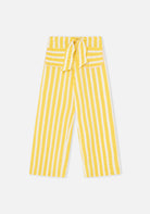 Yellow and white striped pants on a light gray background
