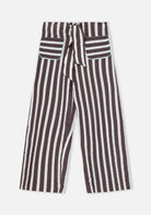 Striped pants with a tie waist on a white background