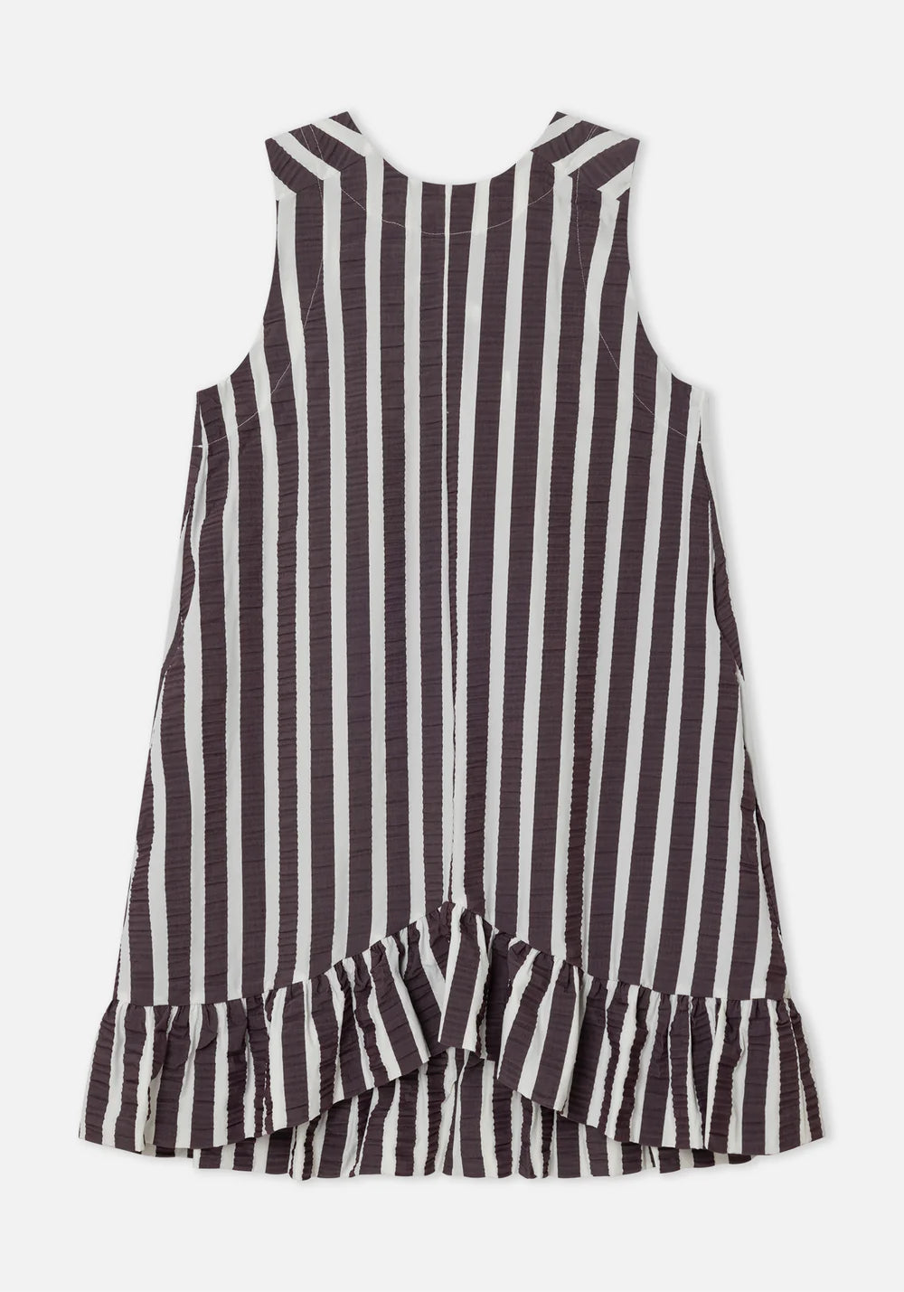 Striped dress with ruffled hem on a white background