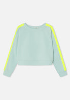 Light blue sweatshirt with yellow accents on a white background