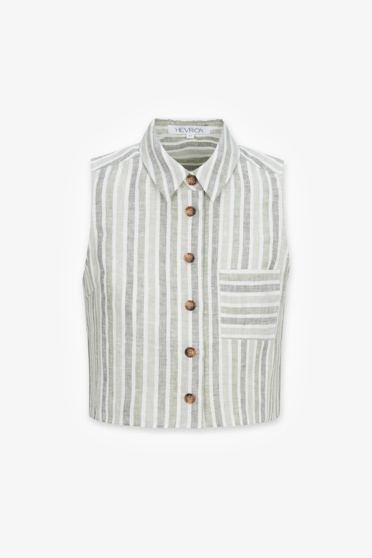 Striped vest with wooden buttons on a white background