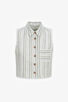 Striped vest with wooden buttons on a white background