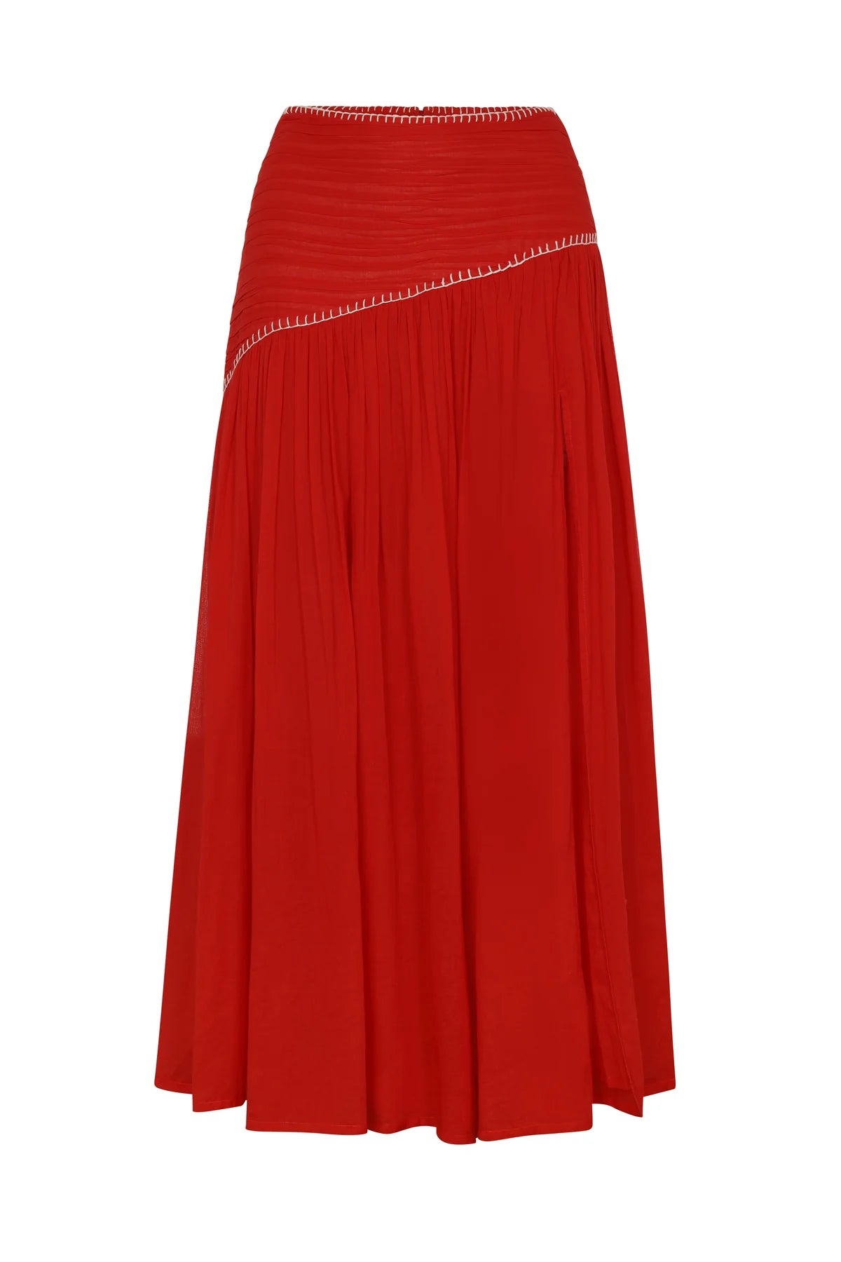 Red skirt with white trim on a white background