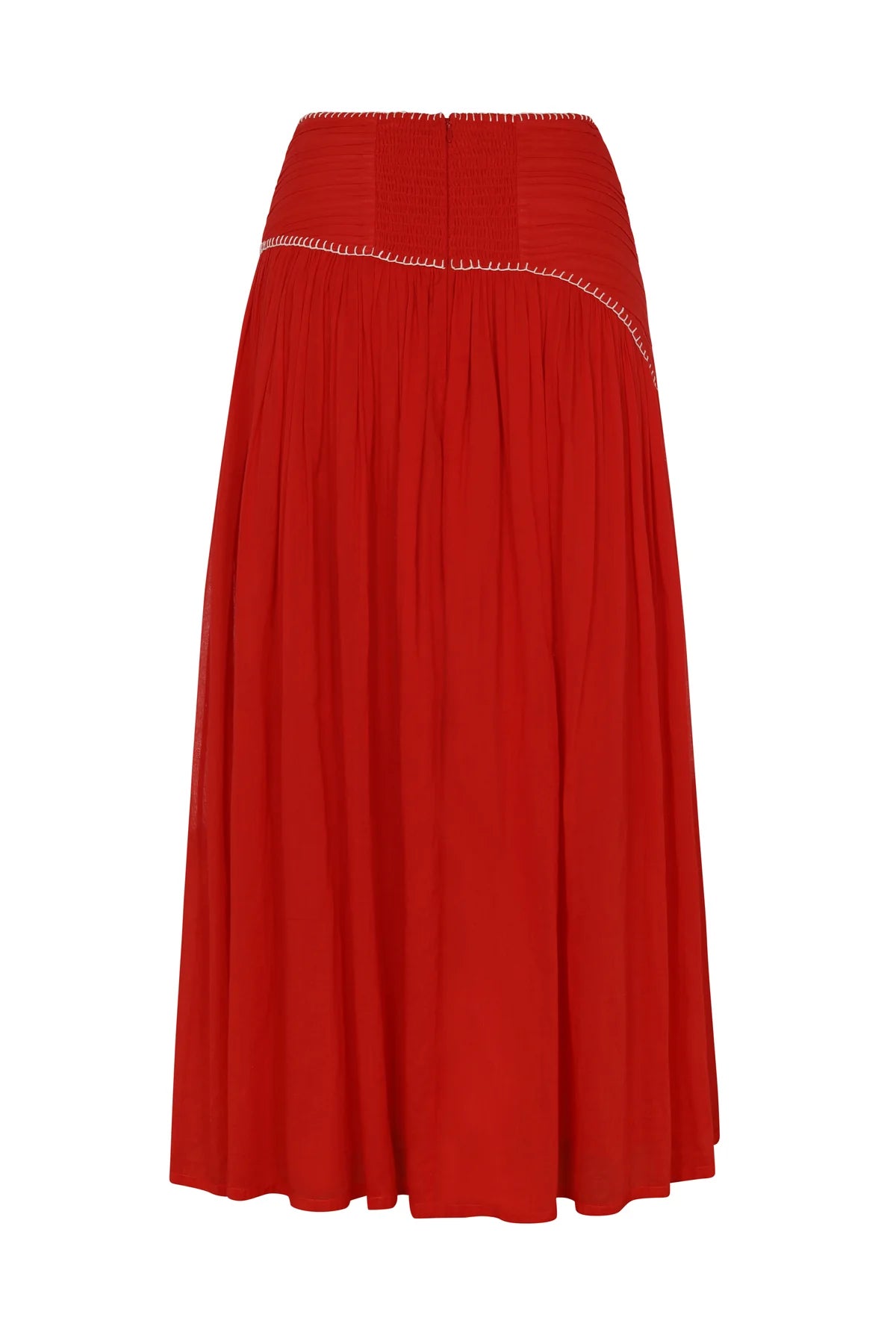 Red skirt with white trim on a white background