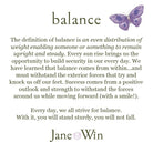 Text about balance with a butterfly illustration on a white background