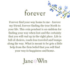 Text with 'forever' and floral design, featuring a quote about finding one's way home and the brand 'Jane Win'.