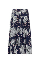 Navy blue skirt with floral pattern on a white background