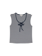 Striped tank top with a tie detail on a white background