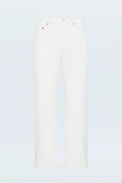 Long, thin, white object with a textured surface on a light blue background