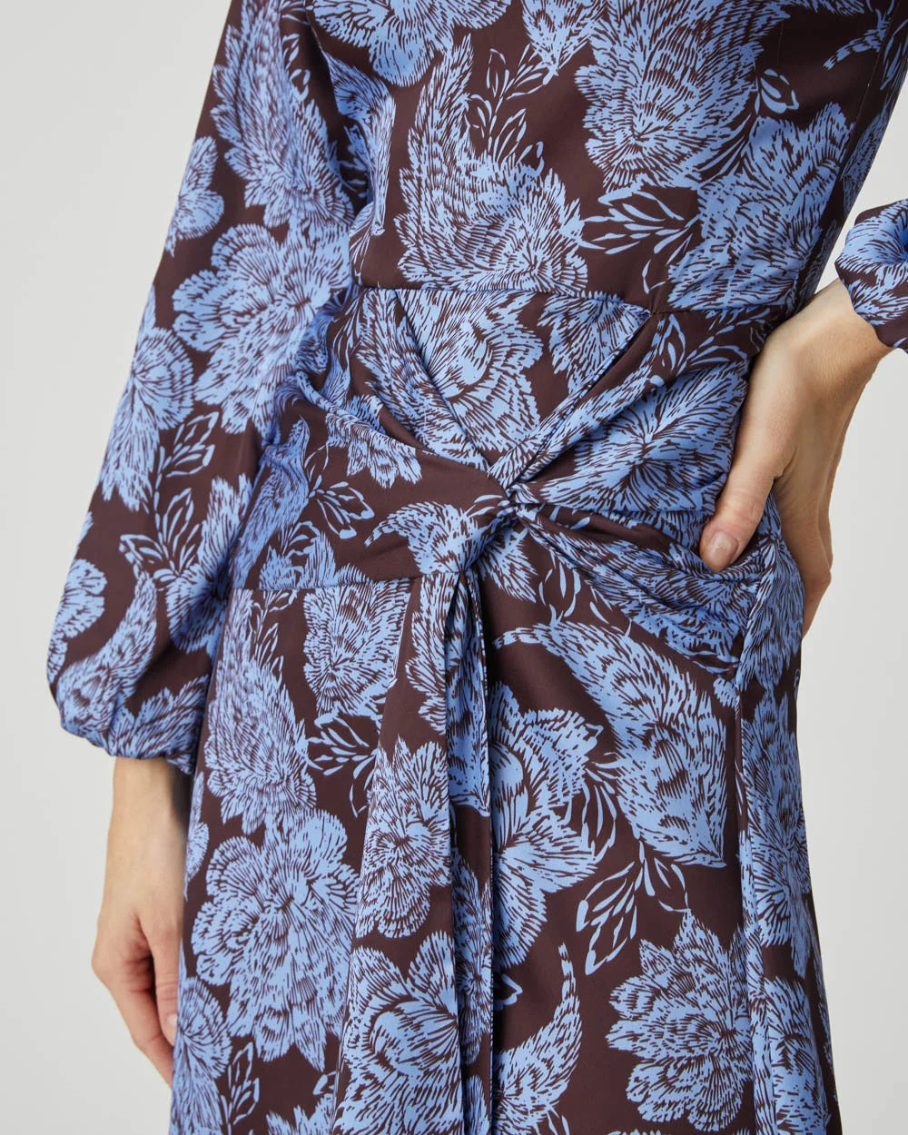 shoshanna blue and brown floral wrap dress