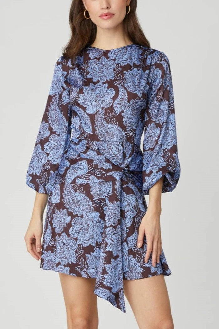 shoshanna blue and brown floral wrap dress