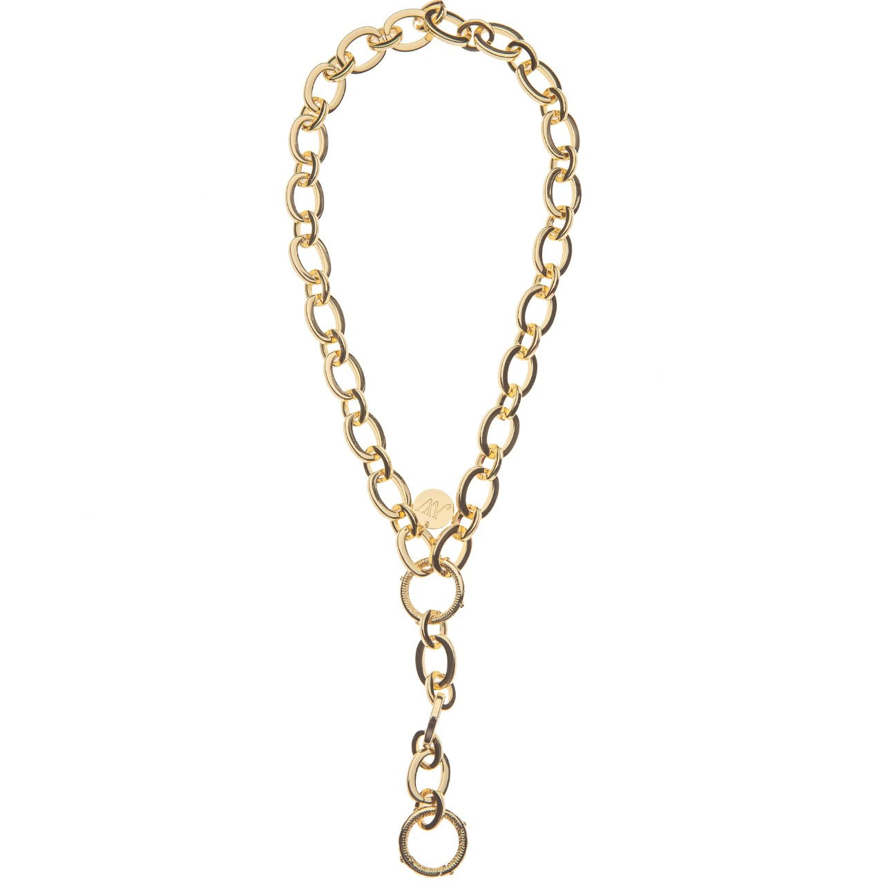 Gold chain necklace on a white background